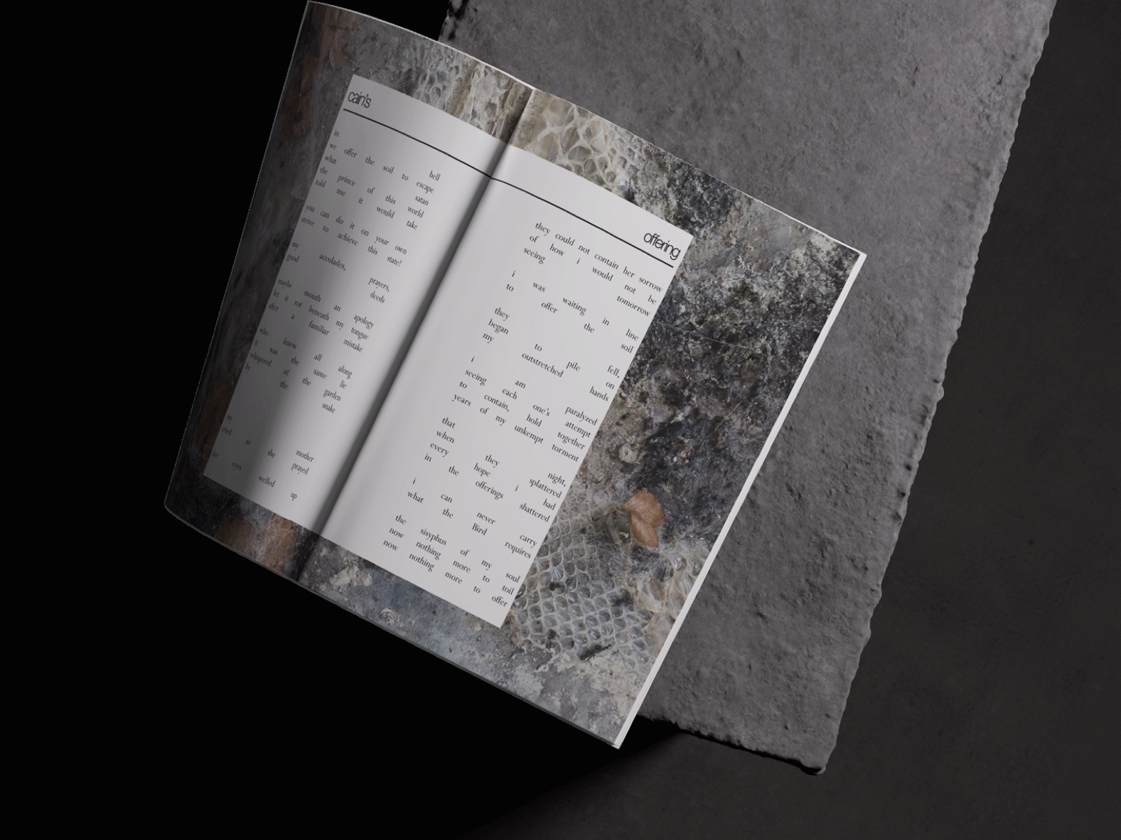 Open Apoptosis book showing a poetry spread