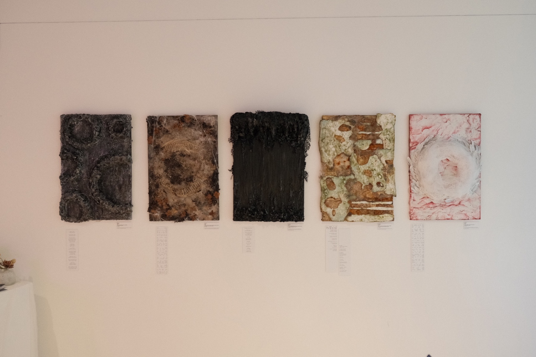 The five Apoptosis artworks installed at the 2026 UW Design Show