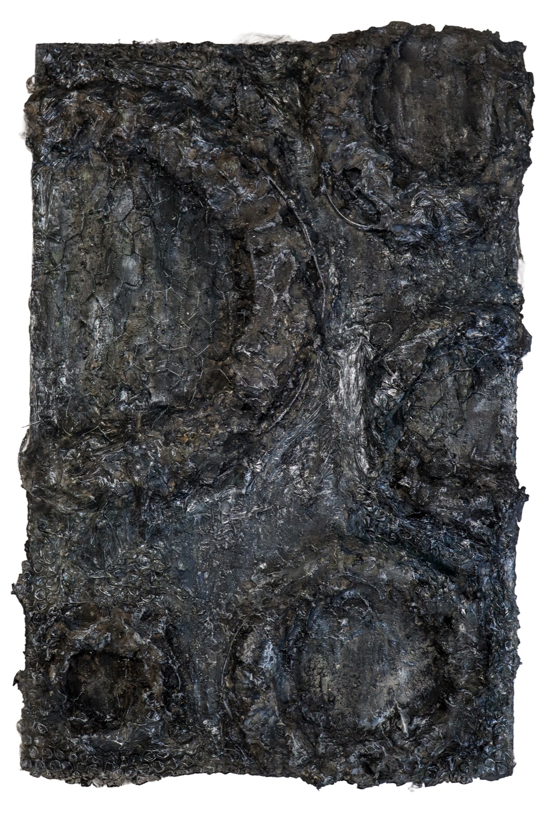 Nightfall, a dark layered mixed-media work